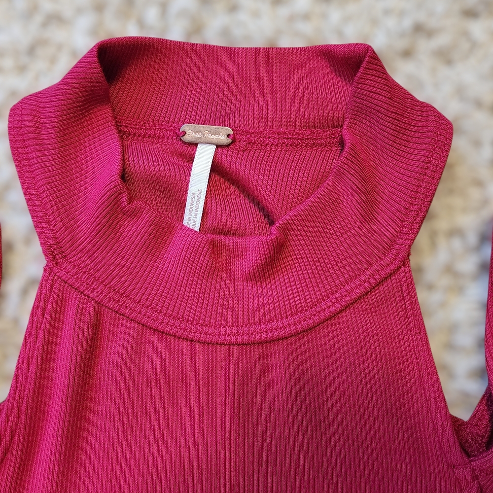 Free People XS Cold Shoulder Mock Neck Peplum Top Extra Small Boho Sheik - Picture 4 of 10